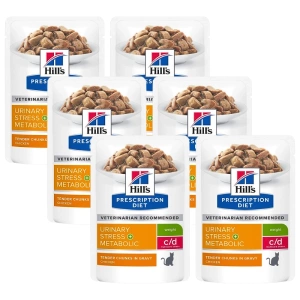 Aliment thérapeutique HILL'S PD pour chats c/d Stress urinaire + Poulet métabolique, sachet de 6x85 g