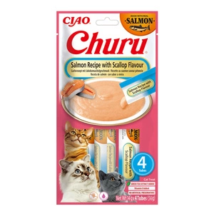 INABA CAT CHURU Saumon avec coquilles Saint-Jacques 4x14g