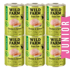 WILD FARM Premium Grain Free Poulet et Saumon Junior 6X400g - nourriture sans céréales pour chatons