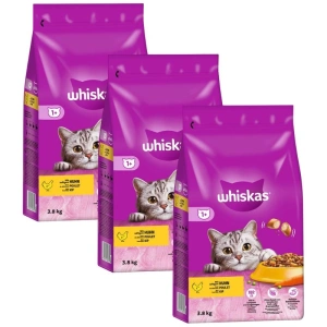 WHISKAS Adult 11,4kg (3x3,8kg) - nourriture sèche pour chats adultes, au délicieux poulet