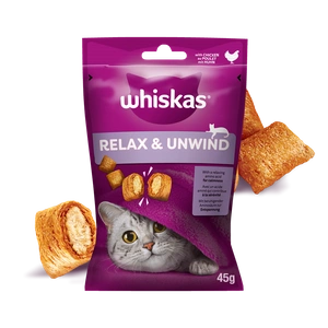 WHISKAS Relax & Relieve 3x45g friandise pour chat, avec du poulet
