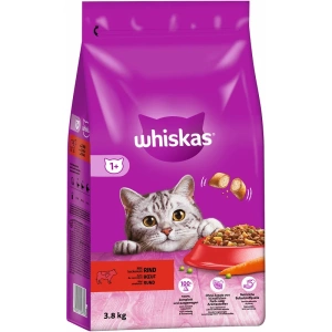 WHISKAS Adult 3,8 kg - aliment sec complet pour chats adultes, avec du bœuf délicieux