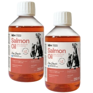 Lab-V 100% huile de saumon pour chiens et chats de tous âges 2x250 ml pressée à froid