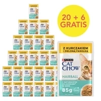 CAT CHOW Aliment pour chats anti-boules de poils au poulet et aux haricots verts en sauce 85 g - 20 SACHETS + 6 GRATUITS !!!