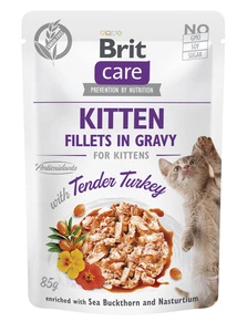 BRIT CARE Cat Kitten Fillets in Gravy avec de la dinde tendre enrichie avec de l'argousier et de la capucine 85g