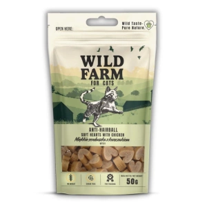 WILD FARM Cœurs de poulet tendres anti-boules de poils, 50 g, friandise pour chat