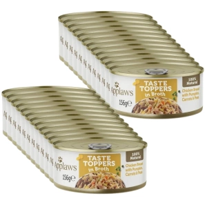 Applaws Taste Toppers Naturel Nourriture humide pour chien Poulet avec citrouille Carottes et Pois en Bouillon 24x156g Canette