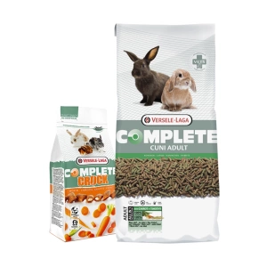 Versele-Laga Cuni Adult Complete 8kg+Versele-Laga Crock Complete Carrot- Friandises aux carottes pour lapins et rongeurs 50g