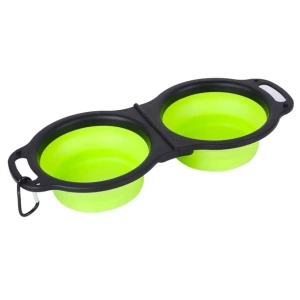 NUXIE® Gamelle de voyage pliable double pour chiens et chats pour eau et nourriture, mousqueton 2x 350 ml