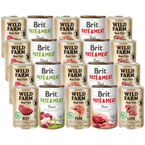 Pâtés et viandes britanniques + Mélange de pâtés Wild Farm, saveurs variées, 20x400 g