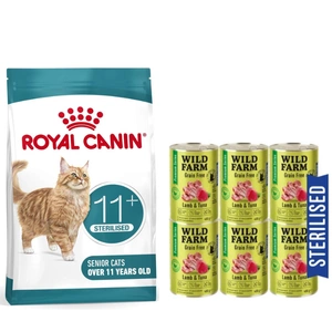 ROYAL CANIN Ageing  Sterilised 11+ 400 g croquettes pour chats âgés de plus de 11 ans, stérilisés+ WILD FARM Premium Grain Free Agneau et Thon - nourriture sans céréales pour chats stérilisés6x400g-3%
