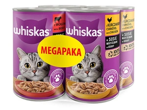 WHISKAS Adult BOÎTE 4X400G - nourriture humide pour chats en sauce (2x AU POULET, 2x AU BŒUF)