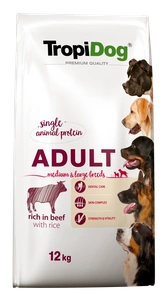 Tropidog Premium Adult Medium & Large Breed Bœuf avec Riz 12kg + Surprise gratuite pour chien