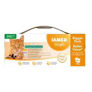 IAMS - Nourriture Delights en sachets pour chat adulte - avec une sélection d'aliments à base de viande et de poisson en sauce 40x85g