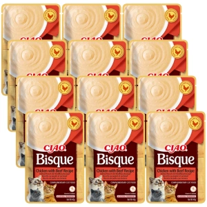 INABA  Cat Ciao Bisque - aliment complémentaire pour chats au poulet et au bœuf 12x40g