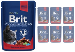 Brit Premium Cat pour chats adultes avec du bœuf et des pois 6x100g
