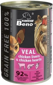 Super Beno Chien croquettes sans céréales avec veau, foie de volaille et cœurs de volaille en sauce 415 g