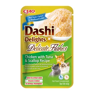 INABA Dashi Delights, flocons de poulet délicats au thon et aux pétoncles, recette 40 g