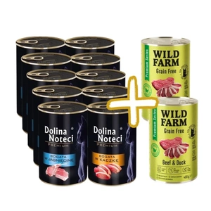 Croquettes Dolina Noteci Premium pour chats, riches en agneau/canard, 10 x 400 g + Croquettes WILD FARM Premium sans céréales, 2 x 400 g, offertes