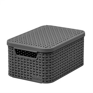 Curver Panier en rotin avec couvercle Gris S