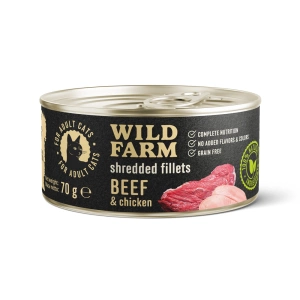 WILD FARM Filets de bœuf et de poulet 70 g - nourriture humide sans céréales pour chats, filet en bouillon