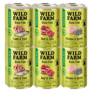WILD FARM Premium Mélange de saveurs sans céréales 12 x 400 g - aliment pour chats sans céréales