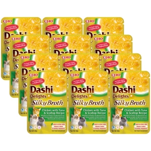 INABA Dashi Delights Bouillon Soyeux Poulet avec Thon et Pétoncle Recette 12x40g