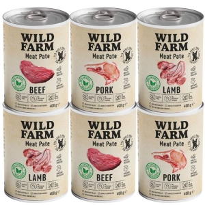 Wild Farm Pate Bœuf 6x400 g - Alimentation sans gluten pour chiens