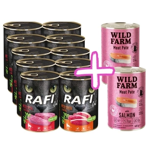 RAFI Chat Adulte au veau/canard 10 x 400 g + Pâté WILD FARM au saumon 2 x 400 g OFFERT