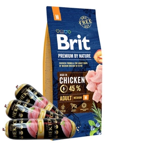 Brit Premium By Nature Adult M avec du poulet 15kg +Barre Hektor à la volaille 3x900g