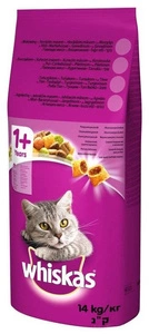 WHISKAS Croquettes pour chat avec poulet et légumes 14kg+Surprise gratuitepour chat