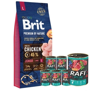 Brit Premium By Nature Junior L au poulet 15kg+Rafi Junior à l'agneau 6x400g