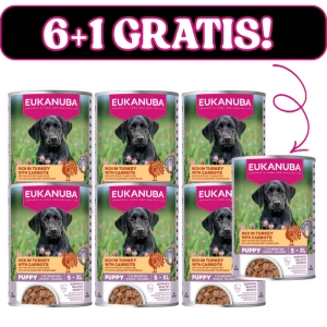 EUKANUBA Nourriture humide pour chiots, riche en dinde et carottes 6x400g + 400g Gratuit