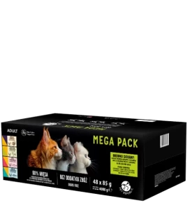 Nourriture humide PetRepublic pour chats, morceaux dans une sauce délicate, saveurs MIX viande et poisson, 48x85g