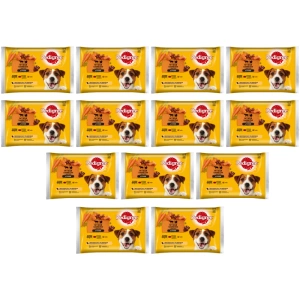Pedigree Nourriture humide pour chiens adultes en sauce (Boeuf & Agneau, Dinde & Carottes) 13x4x100g -.