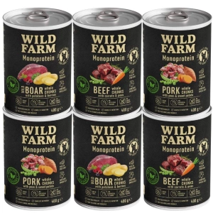 WILD FARM Mélange de saveurs monoprotéines 6 x 400 g d'aliment hypoallergénique pour chiens